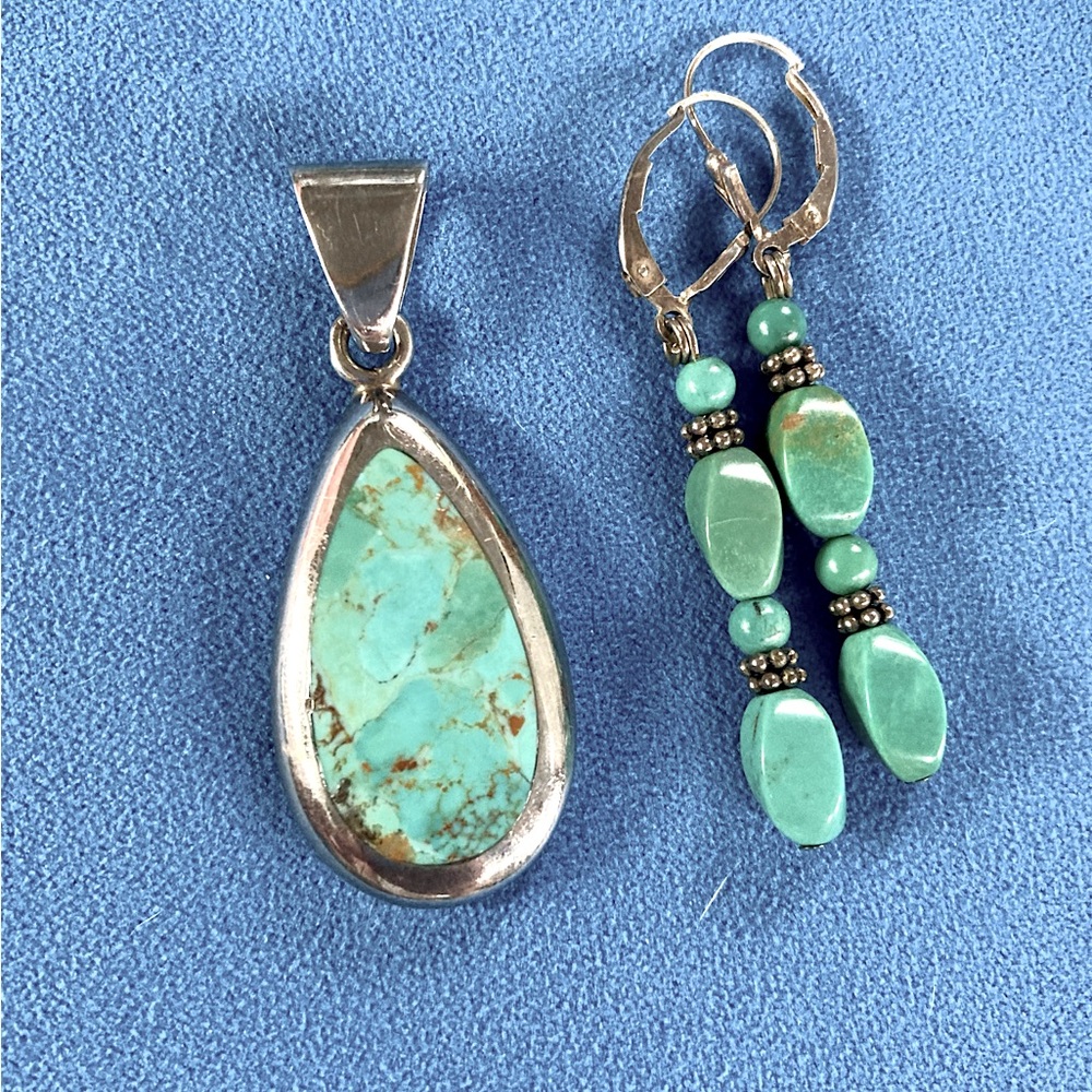 Turquoise and Sterling Silver Pendant and Earrings